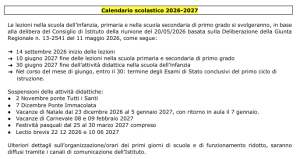 CALENDARIO SCOLASTICO A.S. 2026-27
